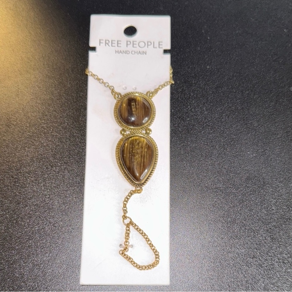 Free People Gold and Brown Hand Bracelet, NEW